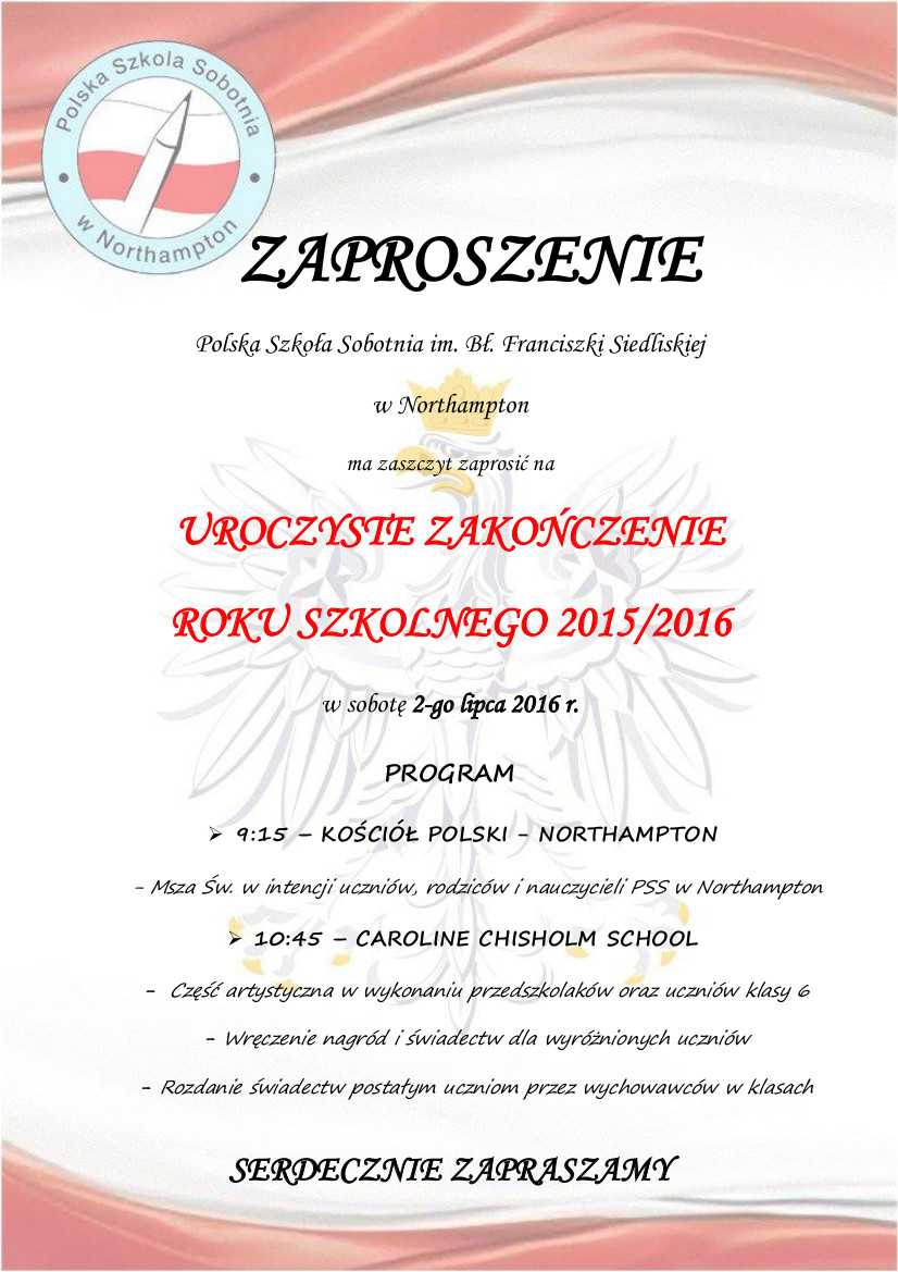 Uroczyste zakończenie roku szkolnego 2015-2016