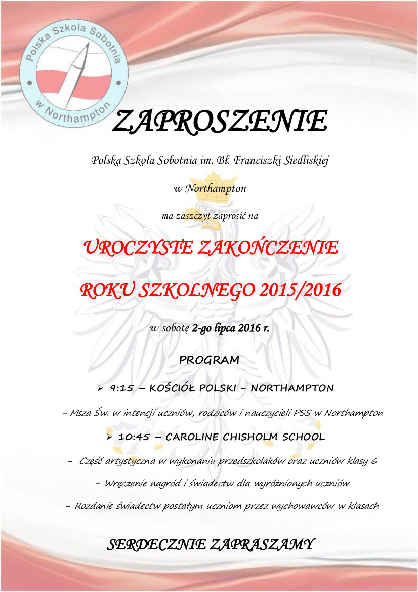 Uroczyste zakończenie roku szkolnego 2015-2016