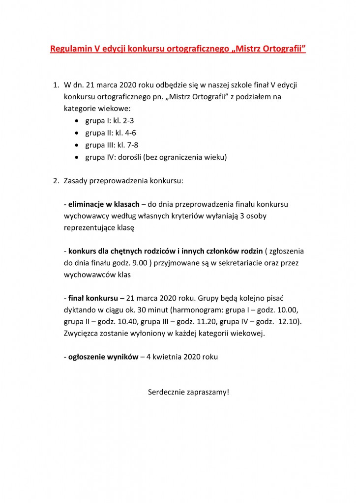 Konkurs ortograficzny 2020 mistrz